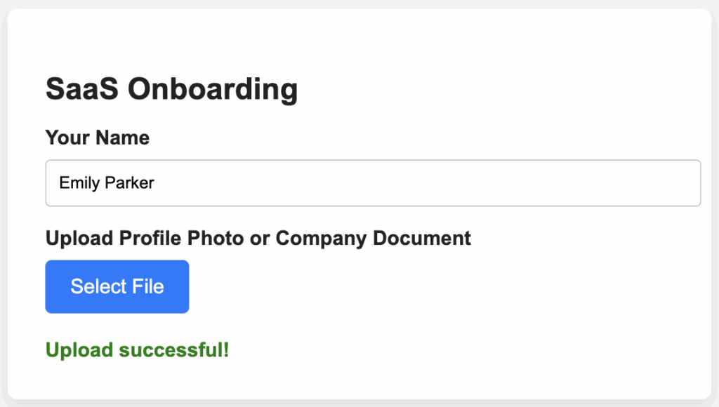 File upload UX in a SaaS onboarding form – confirmation of successful upload