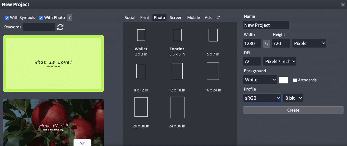 Web image settings with 72 DPI and sRGB profile—less suitable for print (Screenshot from: https://www.freephototool.com/ )