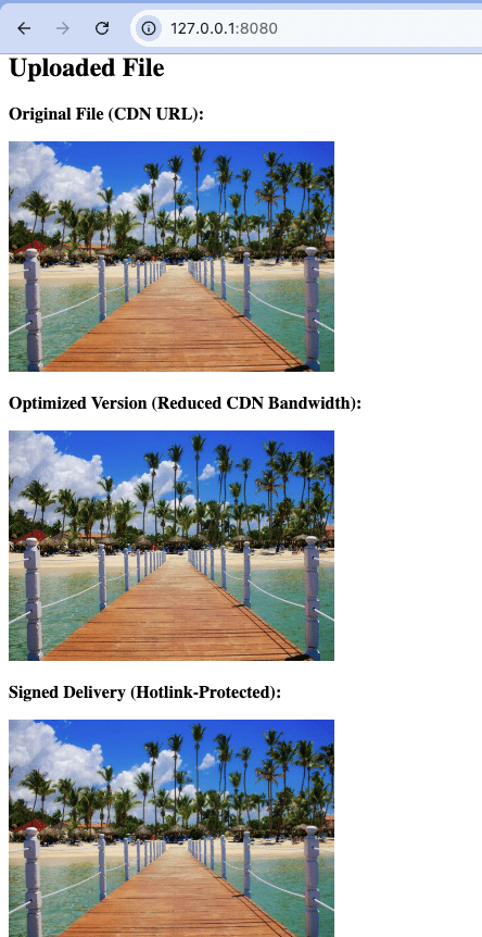 Filestack Bandwidth Optimization Demo output