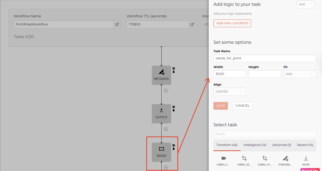 Add resize task to the workflow