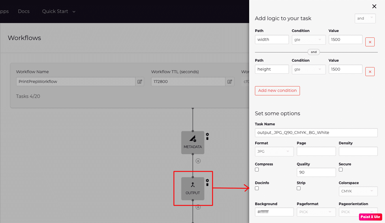 Output task configuration for color space normalization and format conversion