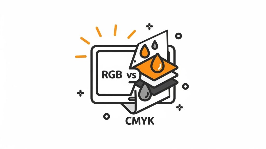 Illustration comparing RGB and CMYK color models for digital screens and print workflows
