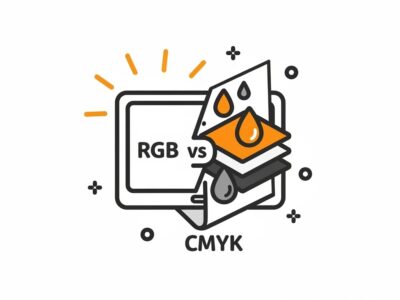 Illustration comparing RGB and CMYK color models for digital screens and print workflows