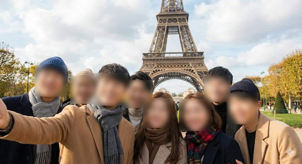 blurred image of a group of friends