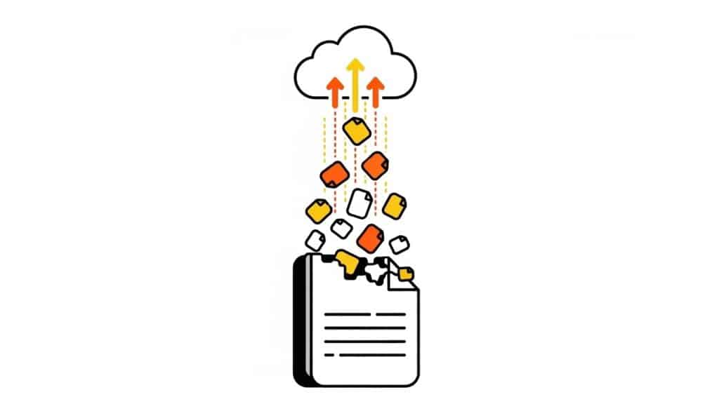 Chunked file upload showing large files split into smaller parts and uploaded to the cloud