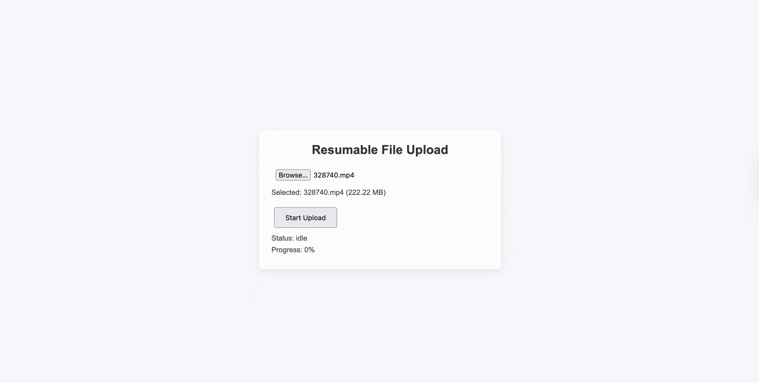 File upload cancelled in React application resetting upload progress and status to idle