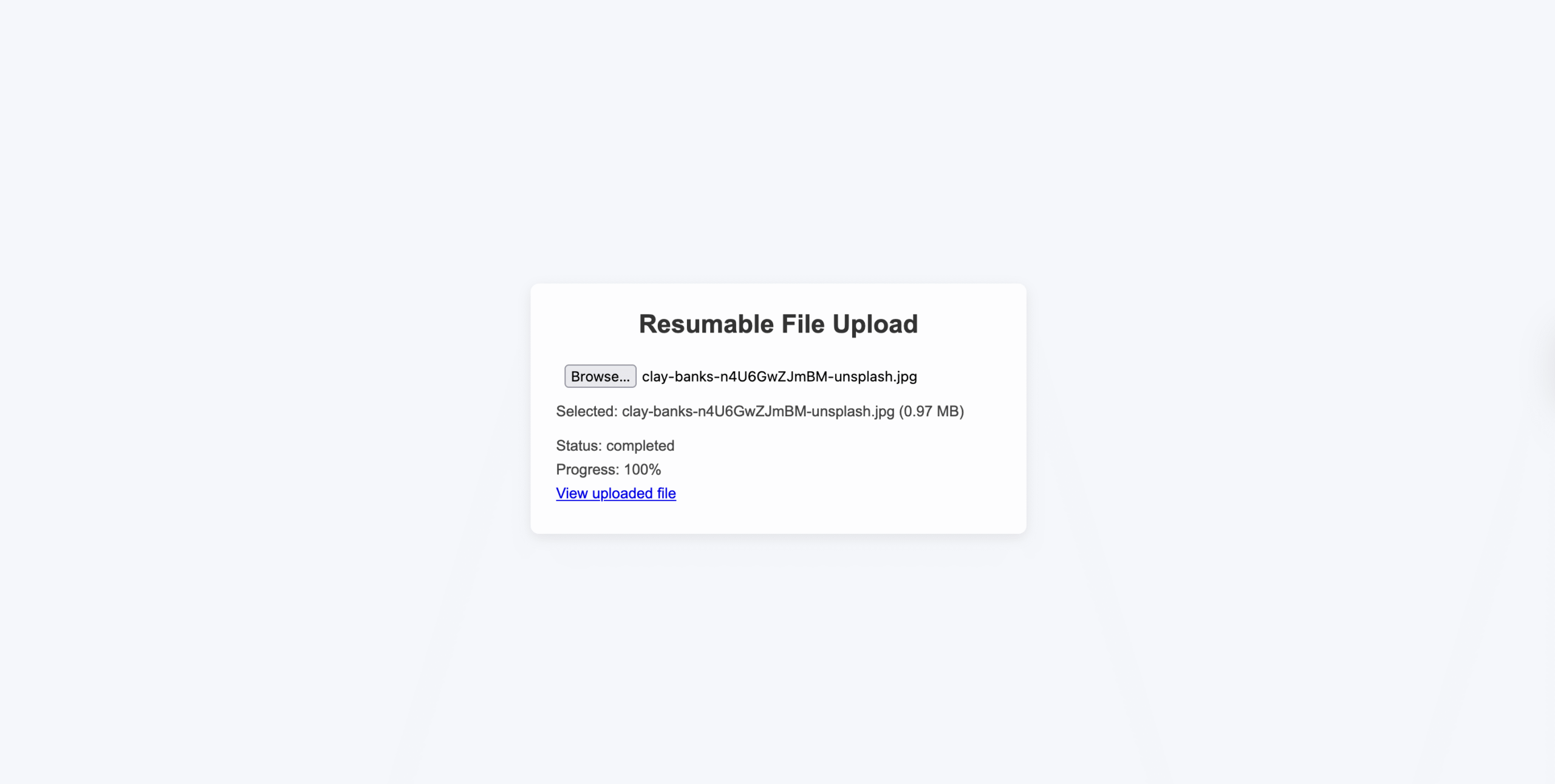 React application showing Filestack upload progress after clicking Start Upload button