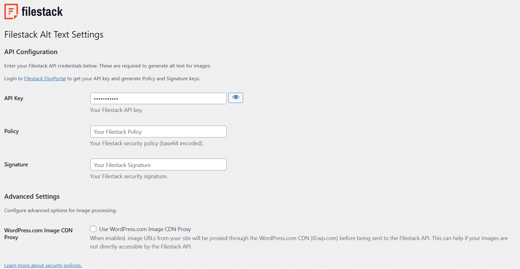 ALT text generator settings