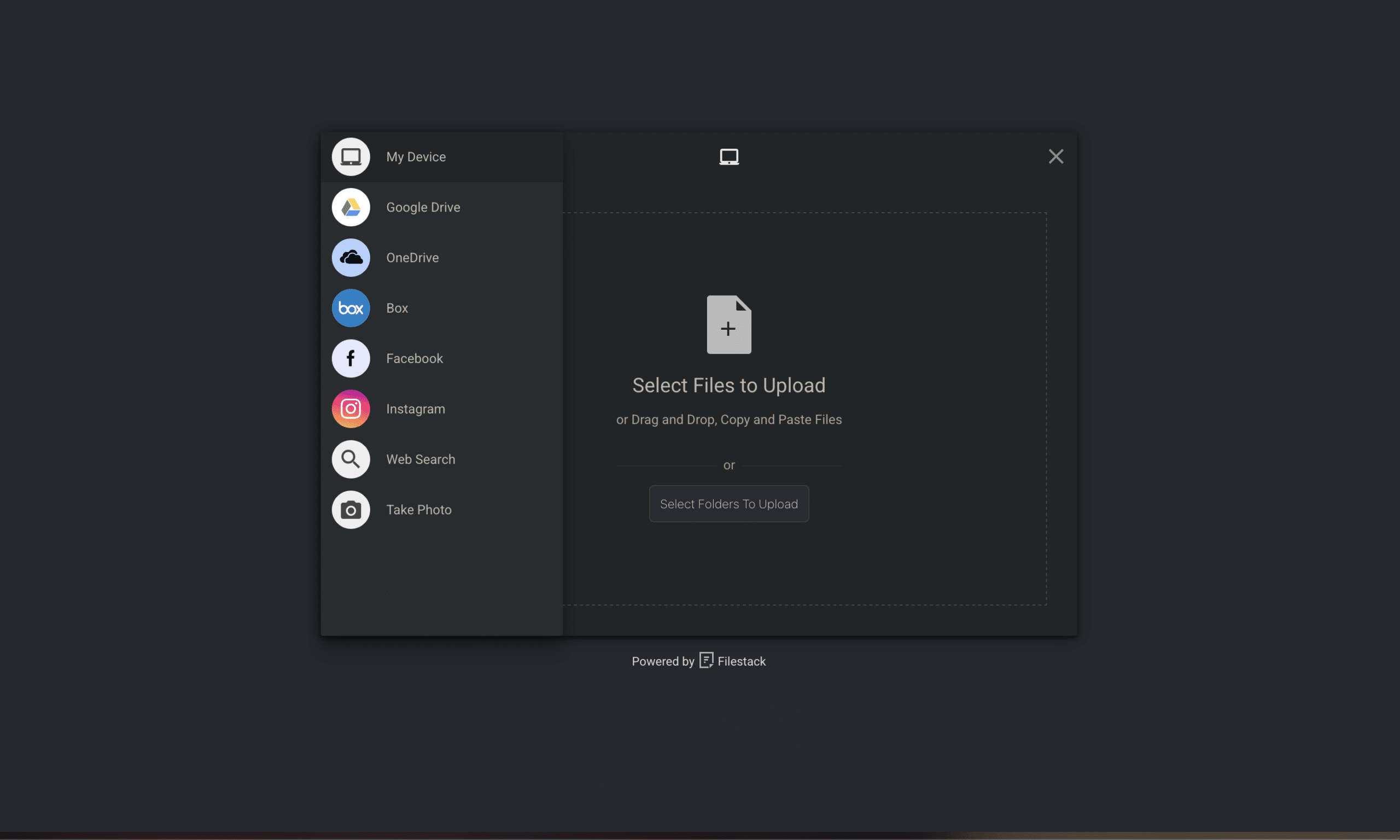 Visual diagram of cloud import options in file upload UI