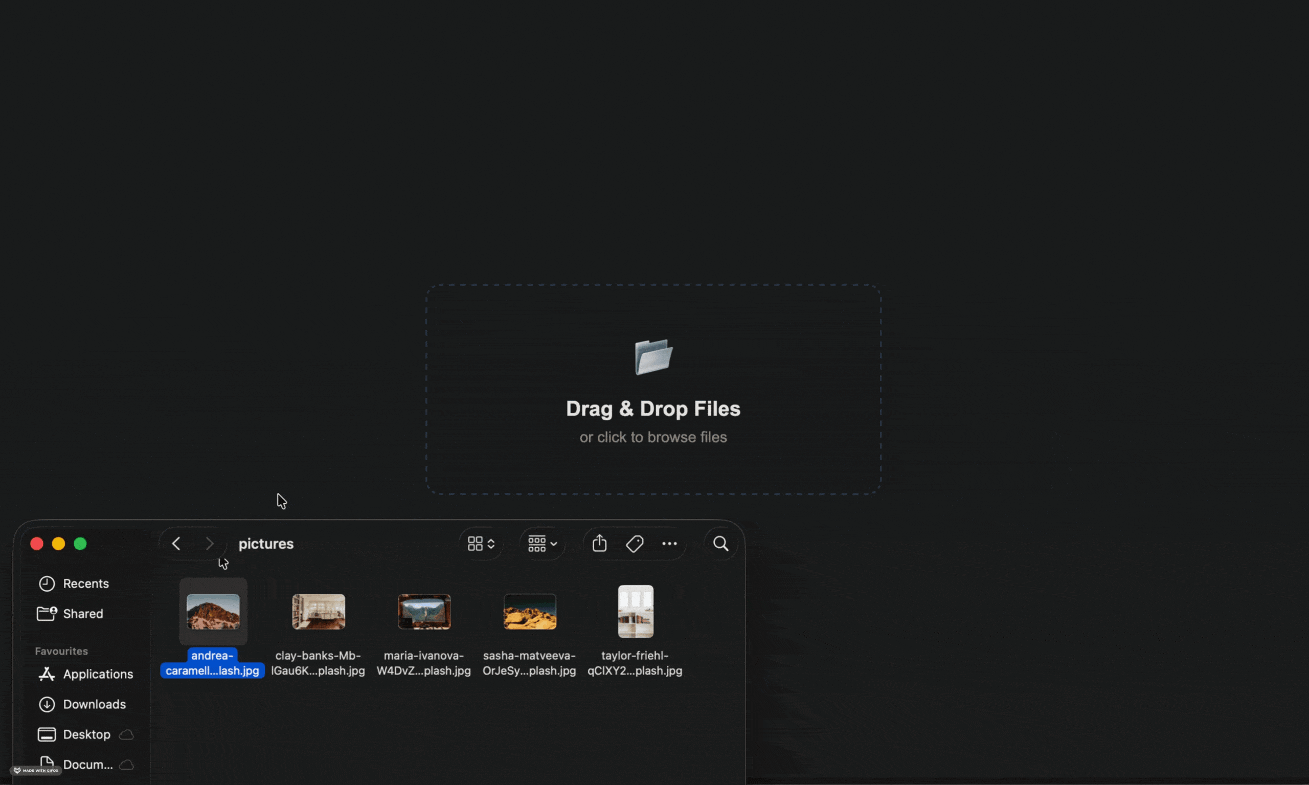 Visual representation of drag-and-drop upload in file upload UI