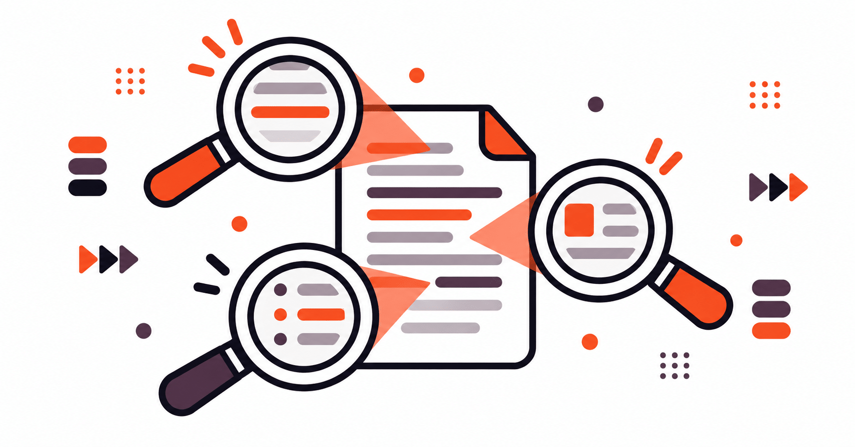 Three magnifying lenses compare OCR results on a document