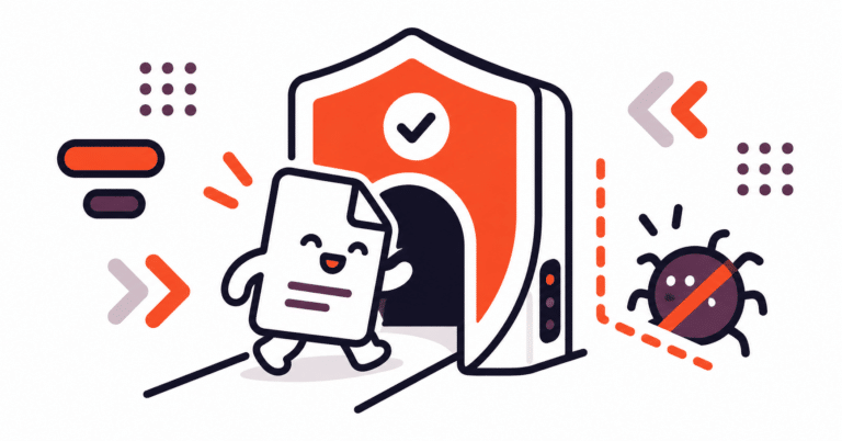 A secure upload gateway accepts a document and blocks a malicious file