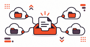 A file picker connects one document to four cloud storage destinations